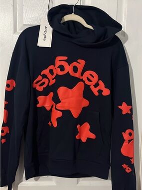 Spider Kids Black Hoodie with Red Star Print